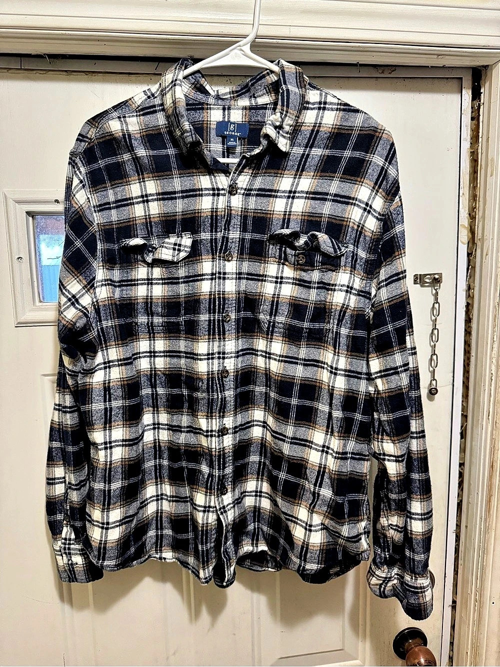 George Men's Plaid Button Down Blue & White XL Like New